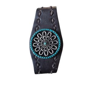 Faux Leather w Turquoise Emblem Bracelet
